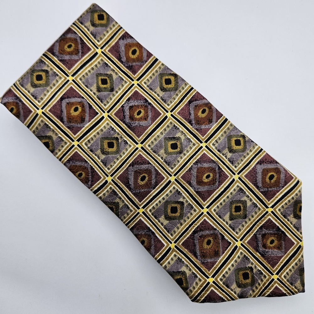 Cocktail Collection Silk Tie Necktie Brandy Geometric 100% Silk‎ Made in USA